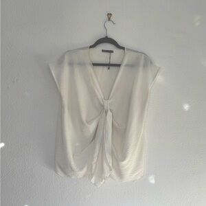 Silky white Zara sleeveless v-neck blouse with front tie, never work, size M